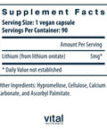 Supplement facts for Lithium Orotate 5mg Vegan Brain Boost for Memory and Mood, Behavioral Health and Calm Vibes, Stress Balance