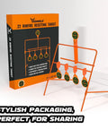 Auto Reset Steel Target For.22 Caliber Rimfire Handguns And Rifles Neon Orange with packaging, showing top plate and four targets