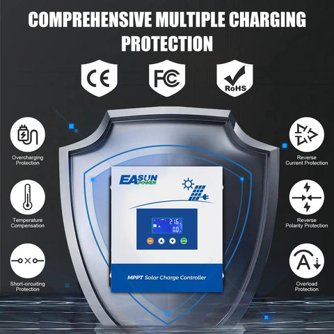 Image of 60A MPPT Solar Charge Controller For 12V 24V 36V 48V Auto Detect Max Input 150V LCD Display Smart Regulator on shield.