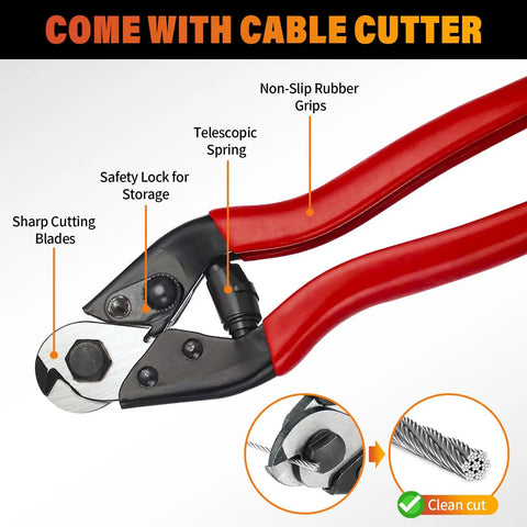 Kickass Marine Grade T316 Stainless Steel Wire Rope Cable with cable cutter, sharp blades, rubber grips for easy use.