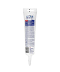 Back view of All Purpose Adhesive Caulk Squeeze Tube White Sealant for DIY projects indoors and outdoors, with instructions visible