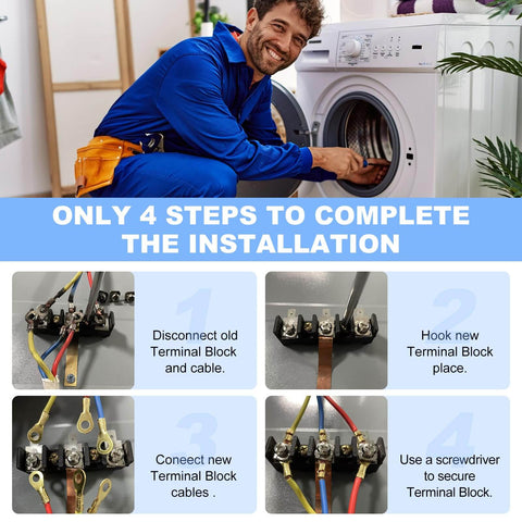 Heavy Duty Dryer Terminal Block With Grounding Strap WE4M325 Replacement Part installation steps