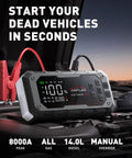 10 In 1 Car Jump Starter With Air Compressor Roadside Lifesaver 8000A Emergency Jump Box on car engine