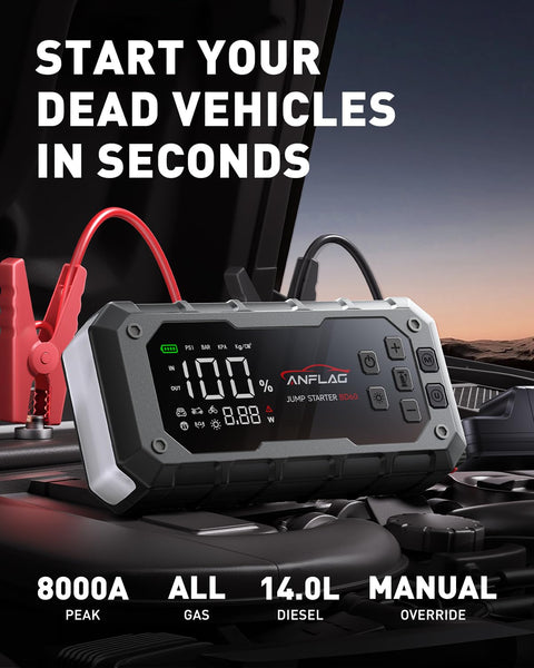 10 In 1 Car Jump Starter With Air Compressor Roadside Lifesaver 8000A Emergency Jump Box on car engine