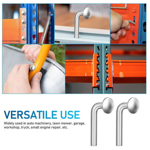 Heavy Duty M5 Safety Pins For Pallet Racks 100 Pack Rust Proof Drop Pins With Round Top Hats shown in multiple use cases