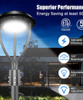 80W LED Post Top Light With Photocell, Adjustable CCT 3000K 4000K 5000K, 120 Degree Beam, 8400LM Outdoor Pole Light at night