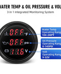 MAIMEIMI 52mm 3-in-1 car gauge: round black dial displaying water temp, oil pressure, and volt readings