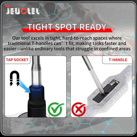 Magnetic Tap Socket Wrench Set Ten Piece With One Fourth Inch And Three Eighth Inch Drive Tap Holders vs T-Handle comparison.