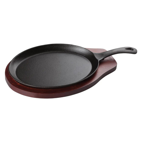 Two Piece Cast Iron Fajita Server Set For Sizzling Cookouts Black And Brown Finish Medium Size Durable Kitchen Serving Trays