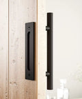Heavy Duty 12 Inch Pull and Flush Barn Door Handle Set Two-Side Rustic Design for Gates Garages Sheds and Furniture in Solid Stainless Steel Round Silver Finish with No Fuss Install Hardware Included