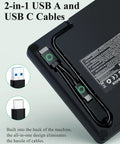 Ultra Slim External CD DVD Drive Type C 3.0, Plug And Play Portable Optical Drive, 13mm Thick, Travel Friendly For Laptops And Desktops, No Power Adapter Needed, Perfect For The On The Go Data And Media. Back view with 2-in-1 USB A and USB C cables