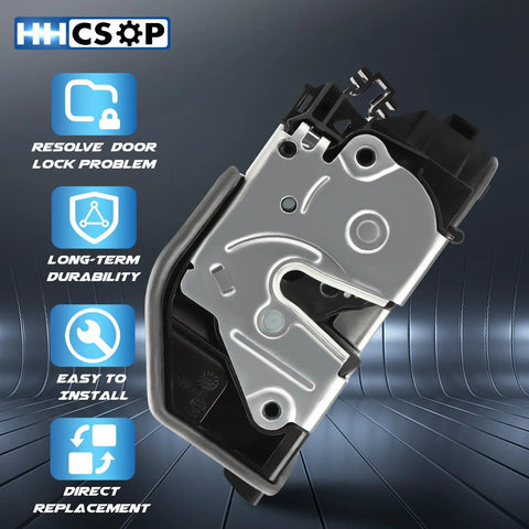 Rear Right Passenger Side Power Door Lock Actuator Motor For BMW 2003 Through 2019 Models, silver and black, side view image.