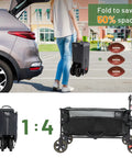 Collapsible Wagon Cart With Brakes 400 Lb Heavy Duty Large Capacity Portable Folding Wagon For Camping Gardening Shopping Groceries Gray