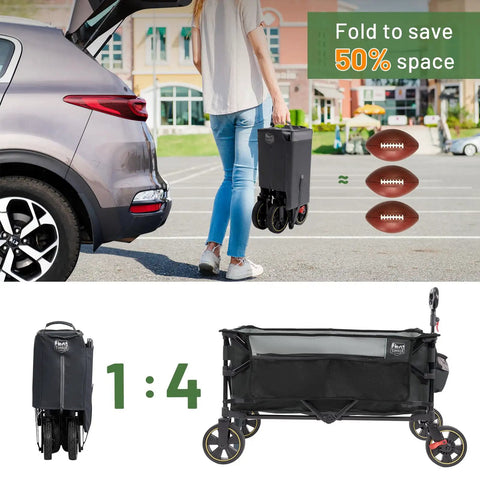 Collapsible Wagon Cart With Brakes 400 Lb Heavy Duty Large Capacity Portable Folding Wagon For Camping Gardening Shopping Groceries Gray