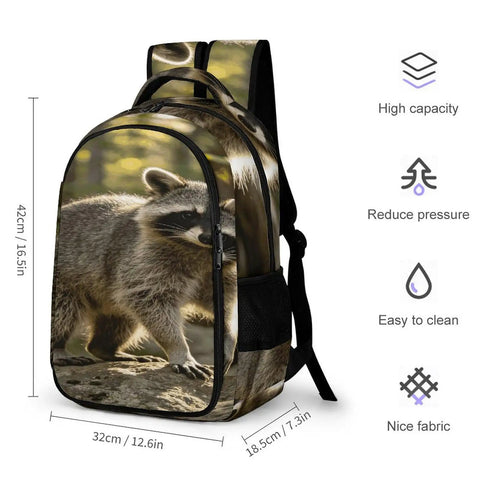 Woodland Raccoon Print Backpack For Everyone With Large Capacity Unisex Everyday Go To Daypack Built For School Travel And Outdoors