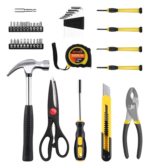 40 Piece Home Tool Set With Plastic Toolbox Storage Case And Chrome Vanadium Hand Tools Including Hammer Pliers Tape Measure