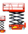 Heavy Duty Hydraulic Scissor Lift Cart With Adjustable Height Work Platform For Industrial Hubs And Pro Crews, red design, compact size.