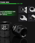 Close-up of 15 Piece Half Inch Drive Metric Low Profile Stubby Impact Socket Set 10mm Through 24mm 6 Point CrMo in use.