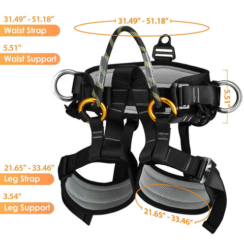 Heavy-Duty Climbing Harness Belt For Tree Climbing And Outdoor Rescue, Large Size Safety Belt with padded waist and leg support.