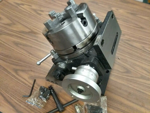 8 Inch Precision Tilting Rotary Table With Badass Build Quality And Killer 4 Jaw Independent Chuck Sweet 0 To 90 Degree Tilt Range Smooth 360 Rotation And Ripper Accuracy For Serious Shop Workholding Needs, showing heavy-duty semi-steel construction.