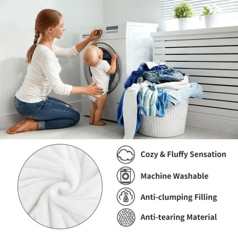 Woman and child with laundry next to All Season Flannel Throw Blanket 60x50 Inches Lightweight Cozy Throw For Sofa And Bed