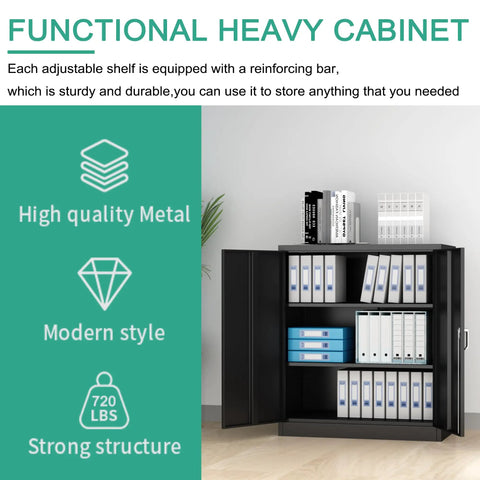 Heavy Duty Two Door Steel Locking Storage Cabinet With Adjustable Shelves Secure Garage Cupboard For Workshop Supplies And Daily Gear Lock Everything Up
