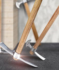 Heavy Duty Garden Pick Axe With Wooden Handle And Stainless Steel Mattock Sharp Pick And Cutting Edge, standing upright