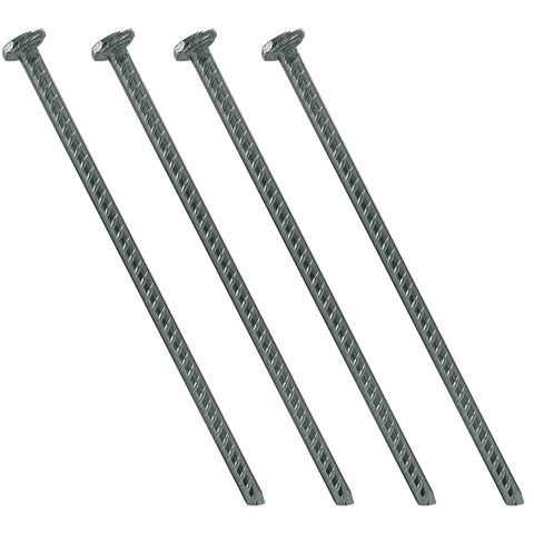 Four galvanized steel spikes from 14 Inch Rebar Spikes Kit 1/2 Inch Diameter Pack Of 16 Tough As Nails Galvanized Steel Asphalt Mounting Hardware