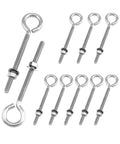 Ten Pack Eye Bolts One Quarter Inch By Four Inch Stainless Steel With Nuts For Hanging Or Securing Cables Outdoor Ready Durable Heavy Duty Hardware With Safe Working Load Up To 160 Lbs shown in a set of ten on white background