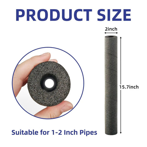 Two Pack 15.7 Inch Pipe Insulation Foam Tube With Spiral Snake Design, size shown with hand holding tube, suitable for 1-2 inch pipes