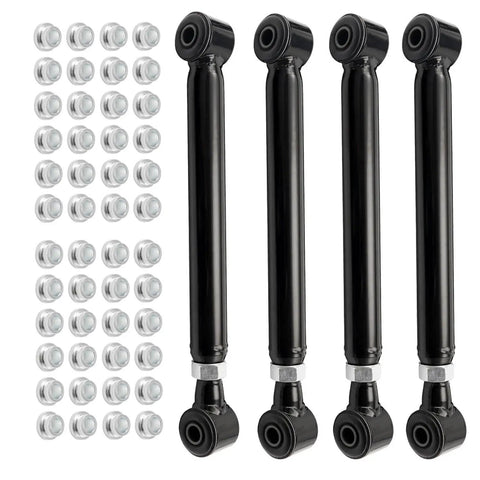 Dodge Ram Adjustable Front Upper And Lower Control Arms Kit For Bolt On 1 To 6 Inch Lift And Adjustable Panhard Track Bar For 0 To 4 Inch Lift 1994 2002 4WD Off Road Upgrade black steel control arms with bushings and hardware