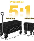 All Terrain Folding Utility Wagon With Wheels For Groceries Moving Sports And Garden Collapsible Cart Unfolded and Folded Sizes