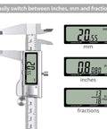 6 Inch Digital Vernier Caliper With Fraction Inch And Millimeter Modes easy one button switch displays mm, inches, fractions