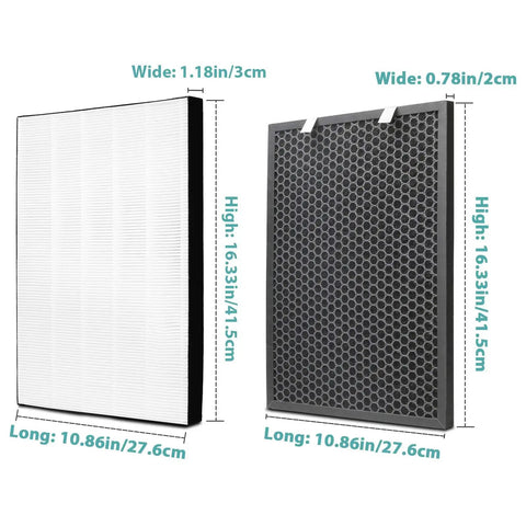 Air 220 And Air 320 3 In 1 Replacement Filter Pack For Air Purifier With HEPA Filter Activated Carbon Filter And Pre Filter, Compatible With Air 220 And Air 320 Models, Premium Clean Air Upgrade showing size dimensions.