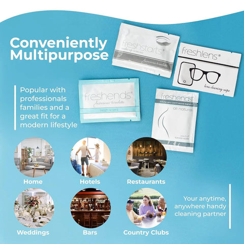 Freshends Lens Cleaning Wipes, 50-count, individually wrapped pre-moistened wipes for eyeglasses and device screens