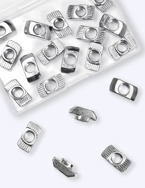Premium 20 Pack One Quarter Inch Twenty Thread Pitch T Slot Nuts For 4545 Series Aluminum Extrusion Profiles shown on white background