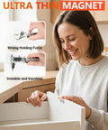 Woman installing 6 Pack Ultra Thin Magnetic Cabinet Door Latches With Strong Hold Adhesive No Drill Install For Kitchen Cabinets.