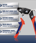 Features of One-Handed Stainless Zip Tie Gun Kit With 100 11.8 Inch Metal Cable Ties And Release Tool WCT-319 displayed.