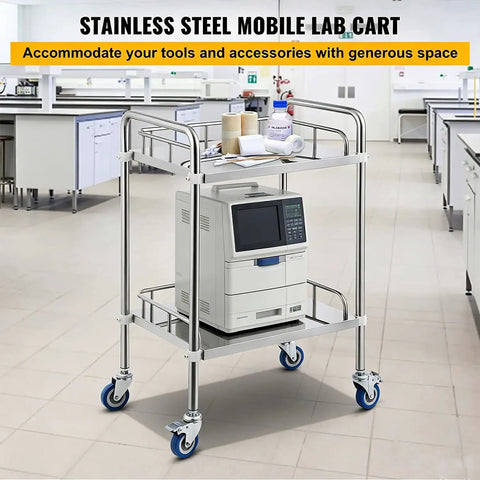 Stainless Steel Lab Rolling Cart Double Tier Mobile Utility Trolley With Smooth Swivel Wheels Crafted For Clinics Restaurants And Hospitals Hella Tough Real Deal