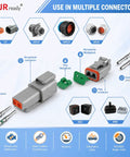 Diagram of DT Automotive Connector Kit With 2 3 4 6 8 12 Pin Deutsch Plugs Includes Crimping Tool For 12 To 22 AWG Size 16 Solid Contacts