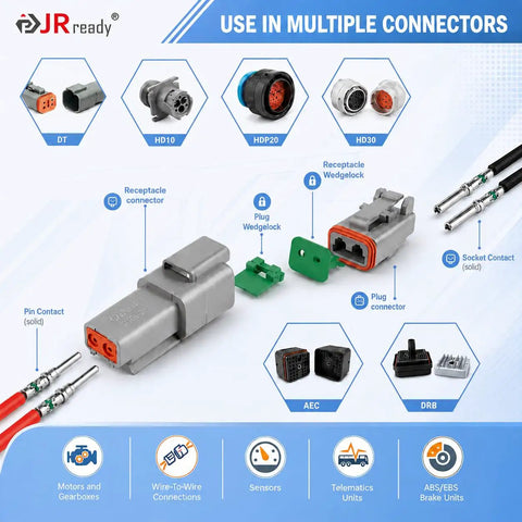 Diagram of DT Automotive Connector Kit With 2 3 4 6 8 12 Pin Deutsch Plugs Includes Crimping Tool For 12 To 22 AWG Size 16 Solid Contacts
