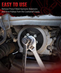 One Stop Pro Grade Harmonic Balancer Puller And Installer Tool Set used on vehicle crankshaft for pulley removal