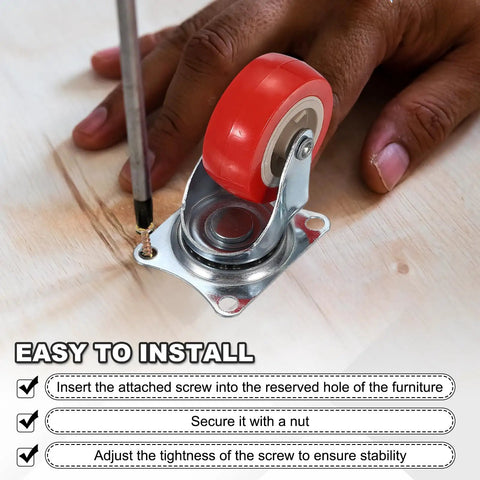 2-Inch Swivel Caster Wheels Pack With PVC Quiet Rolling Surfaces 360 Degree Plate Casters 77 Lb Capacity Per Wheel shown being installed