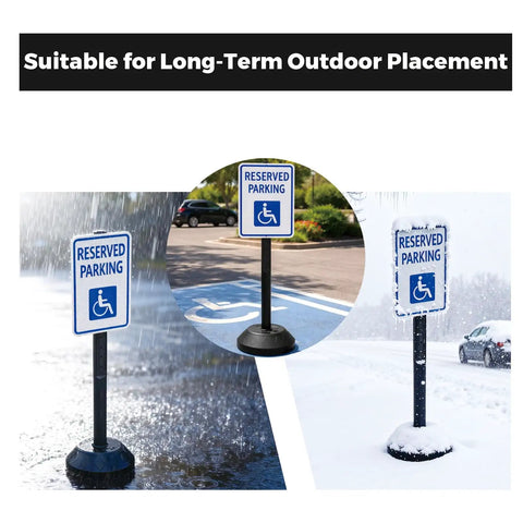 Workhorse 6 Pack Heavy Duty Sign Stands With Water Filled Base 41 Inch Adjustable Portable Sign Post Holders For Indoor Outdoor Display Safe Parking Store Warehouse And Commercial Use reserved parking sign in rain and snow