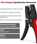 Automatic Wire Stripper With Cutter 2 In 1 Self Adjusting Electrical Stripping Tool For 7-32 AWG Wires with specifications display