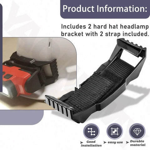 Hard Hat Headlamp Mount Kit For Most Safety Helmets, Universal Clip Bracket With Webbing Straps, close-up view of bracket and strap