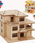3D Wooden Villa Puzzle Model Kit For Adults, DIY home office decor, unpainted plywood villa with colored markers, stress relief