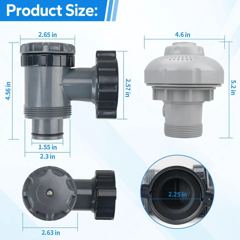 Easy To Install Pool Plunger Valve With 12355 Inlet Air Nozzle Kit For Above Ground Pools And Pool Pumps, size diagram