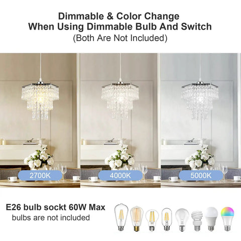 Modern 3 Tier Crystal Chandelier Mini Chandelier Flush Mount Ceiling Light Fixture with dimmable color settings, chrome finish.