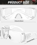 12 Pack Over Eyeglasses Safety Goggles With Anti Fog And Scratch Resistant Lenses ANSI Z87.1 Eye Protection, goggles dimensions shown